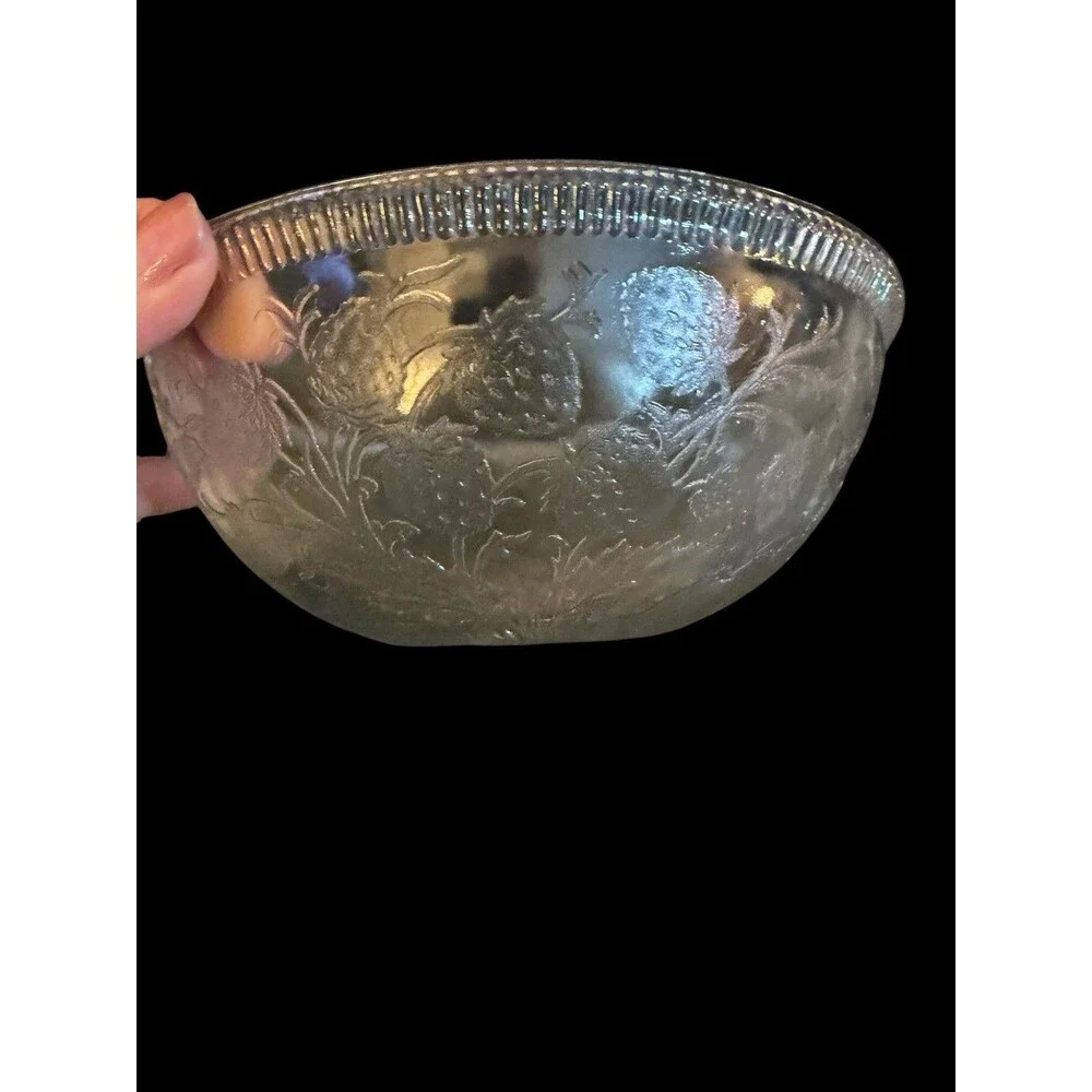 Vtg Pair Clear Glass Strawberry Bowl & Open Compote Candy Dish Starburst Base